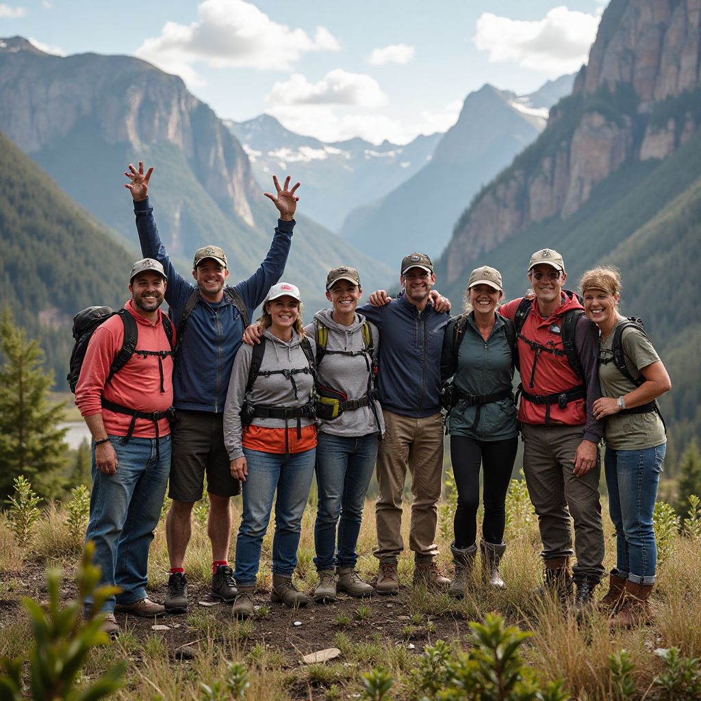 Team celebration after successful adventure season