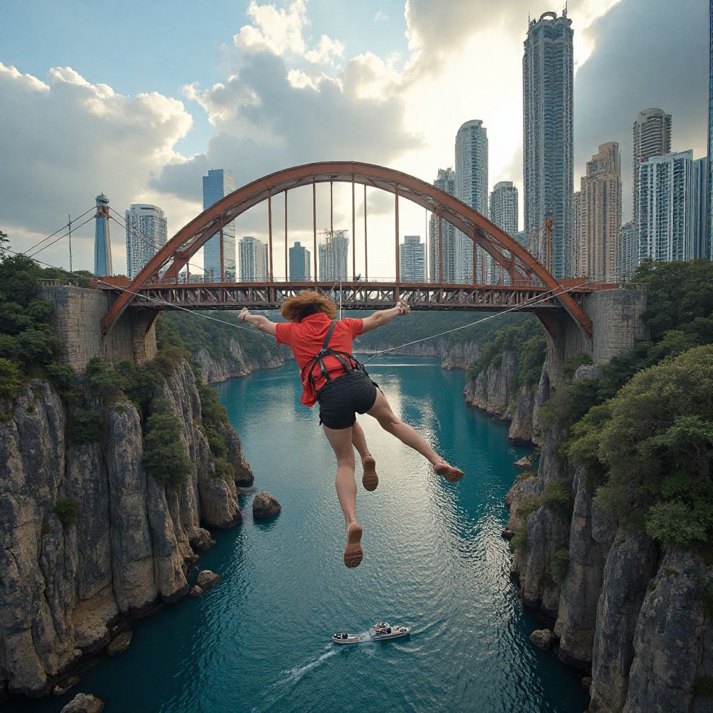 Bungee jumping from Australian bridge